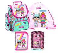 LOL L.O.L Surprise 4 Teile Set Schulranzen Schulrucksack Tornister RANZEN mit Sticker-von-Kids4shop Tasche Puppen Motiv