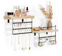 Lolalet 2 Stück hängend Schmuck Organizer Kettenaufhänger Wand Schmuckhalter, Wandmontierte Schmuckaufbewahrung für Ohrring Ohrstecker Armbänder, 156 Löcher Wandregal Aufhänger mit 20 Haken -Schwarz