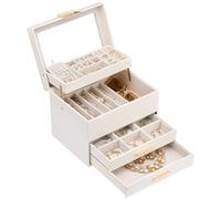 Lolalet Schmuckkästchen, Schmuck Organizer Schmuckbox Schmuckaufbewahrung mit Glasdeckel für Halsketten Ohrringe Armbänder -Weiß, 4 Ebenen