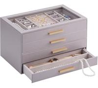 Lolalet Schmuckkästchen, Schmuckbox Schmuck Organizer mit Glasdeckel, Schmuckaufbewahrung mit 4 Ebenen, Schmuckkasten für Halsketten Ohrringe Armbänder- Lila