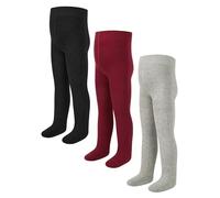 LOLANTA 3er Pack Mädchen Baby Strickstrumpfhosen, Gerippte Wärmende Pantyhose für Schule, Alltag und Herbst/Winter, Schwarz/Hellgrau/Burgunderrot, 8-10 Jahre, XXL