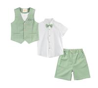 LOLANTA 4 STK Pagen Junge Kurzanzug, Kinder Leinenanzug Sommer Anzug, Festliche Sommerhochzeit Taufe Zeremonie Outfit, Geburtstag Partykleidung, Kind Westen Shorts Set, Grün, 5-6 Jahre, 120