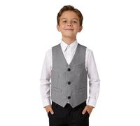 LOLANTA Jungen Anzug Weste für Hochzeit, V-Ausschnitt Einreihige Gefütterte Formelle Tuxedo-Weste mit Taschen für Kinder 7-14 Jahre(Grau, 9-10 Jahre, 140)