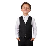 LOLANTA Jungen Anzug Weste für Hochzeit, V-Ausschnitt Einreihige Gefütterte Formelle Tuxedo-Weste mit Taschen für Kinder 7-14 Jahre(Schwarz, 9-10 Jahre, 140)