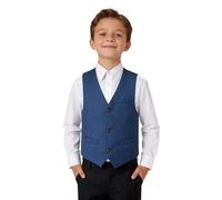 LOLANTA Jungen Anzug Weste für Hochzeit, V-Ausschnitt Einreihige Gefütterte Formelle Tuxedo-Weste mit Taschen für Kinder 7-14 Jahre(Blaugrün, 9-10 Jahre, 140)