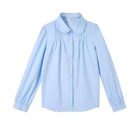 LOLANTA Langarmbluse für Kinder, Süße Rüschen-Reverkragen-Bluse für Mädchen für Schule und Alltag, Blau (Rüschenkragen), 9-10 Jahre, 140