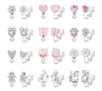 LOLIAS 12 Paar Ohrclips Kinder Mädchen Clip Ohrringe Ohne Ohrloch in CZ Herz Stern Blumen Niedlich Hypoallergene Rosa Prinzessinnen Ohrringe Clips Ohrring Set Geschenke für Mädchen Kinder