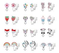 LOLIAS 12 Paar Ohrclips Kinder Mädchen Clip Ohrringe Ohne Ohrloch in CZ Herz Stern Blumen Niedlich Hypoallergene Bunt Prinzessinnen Ohrringe Clips Ohrring Set Geschenke für Mädchen Kinder