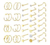 LOLIAS 23/40 Stück Nasenpiercing Nasenring 20G Silber Nasenpiercing Chirurgenstahl Set L förmige Gold Nasenstecker Nostril Piercing Ring mit CZ Nasenpiercing Schmuck für Damen Herren
