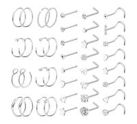 LOLIAS 23/40 Stück Nasenpiercing Set - 20G Silber Nasenring, L-förmige Gold Nasenstecker, Nostril Piercing Ring Mit CZ - Chirurgenstahl Schmuck für Damen Herren