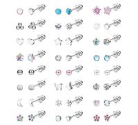 LOLIAS 24 Paar Medizinische Ohrstecker Chirurgenstahl Flacher Verschluss | Edelstahl Ohrringe Stecker Flatback Ohrstecker Gesundheitsstecker Ohrringe Set Helix Tragus Piercing Ohr Damen Mädchen Kinder