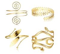 LOLIAS 4 Stück Oberarm Armbänder Manschette Armreif verstellbar Armbinden für Damen offen Goldarmbänder Zigeuner Boho Armband Manschette Handgelenk Spiralarmband