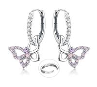 LOLIAS 925 Sterling Silver Stern Ohrringe Ohrhänger Baumeln für Damen Mädchen Bunte Funkelnde Schmetterlings Herz CZ Charme Kleine Tropfenohrringe Hypoallergene Silber Huggie Creolen