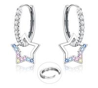 LOLIAS 925 Sterling Silver Stern Ohrringe Ohrhänger Baumeln für Damen Mädchen Bunte Funkelnde Schmetterlings Herz CZ Charme Kleine Tropfenohrringe Hypoallergene Silber Huggie Creolen