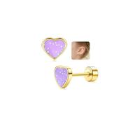 LOLIAS Titan Medizinische Ohrstecker Kinder Ohrringe Mädchen Hypoallergene | Süße Herz Gesundheitsstecker Ohrringe Damen 14K Gold Kleine Pailletten Geschenke Mädchen Knorpel Tragus Ohr Piercing