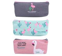 LOLIPPYY 3 Stück Niedliches Teiliges Federmäppchen aus Strapazierfähigem Canvas mit Flamingo Geräumig und Kompakt für Schüler zur Organisation von Schreibwaren und Kosmetik Zufällige Farbe