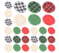 LOLIPPYY 3 Stück Pack Weihnachtsknöpfe aus Holz Flache Dekorative Nähknöpfe In Kariertem Rot Weiß und Grün 20mm Selbstgemacht Kleidung Mäntel Weihnachtsdeko