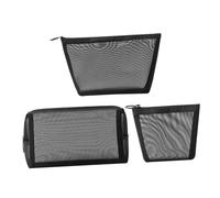 LOLIPPYY 3 Stück Teiliges Schwarzes Mesh Kosmetiktaschen mit Reißverschluss Transparente Netzstoff Kulturbeutel für Reise Make Up Büro und Alltag Strapazierfähige Sichere