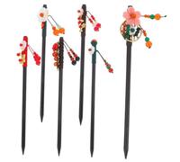 LOLIPPYY 6 Stück Teiliges Holz Haarstab mit Blumen und Minimalistischen Quasten Chinesischer Vintage Haarstab für Haarknoten Stabiles Haarschmuck accessoire für Damen Geeignet für Alltag