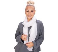 Lolus Eleganter dünner, leichter und weicher Uni Damen Schal mit kurzen Fransen - Alessandra (A21 weiß)