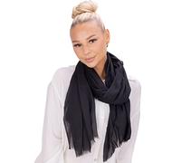 Lolus Eleganter dünner, leichter und weicher Uni Damen Schal mit kurzen Fransen - Alessandra (A29 schwarz)