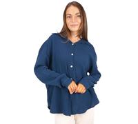 Lolus Kurze Musselinbluse Oversized Musselin Hemdbluse mit Knopfverschluss aus 100% Baumwolle - Sasha (Dunkelblau)