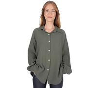 Lolus Kurze Musselinbluse Oversized Musselin Hemdbluse mit Knopfverschluss aus 100% Baumwolle (Sasha - Dark Khaki)