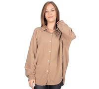 Lolus Kurze Musselinbluse Oversized Musselin Hemdbluse mit Knopfverschluss aus 100% Baumwolle (Sasha - Hellbraun)