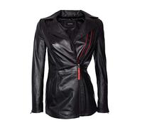 Lolus Lange Damen Lederjacke/Kurzmantel aus weichem Echtleder - Jolanda (46, Schwarz)