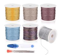 lomdung 6 Rollen Metallic Kordel, Metallisch Schnur für Basteln, 0.4 MM X 50 M/Rolle Polyester Metallic Kordel, 6 Farben, Bringen Sie Schere und Nadeln mit, für DIY Handwerk Armband Schmuck