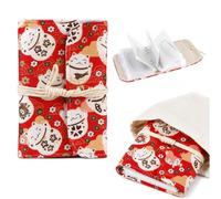 lomdung Stricknadel Aufbewahrung, 12.6 x 18.3cm Rot Stricknadel Organizer | Stricknadeln Aufbewahrungstasche mit 11 Wasserdichten Reißverschlusstaschen, Katzenmuster, für Kleine Accessoires