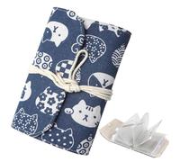lomdung Stricknadel Aufbewahrung, 12.6 x 18.3cm Stricknadel Organizer | Stricknadeln Aufbewahrungstasche mit 11 Wasserdichten Reißverschlusstaschen, Blaues Katzenmuster, für Kleine Accessoires