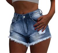 Lomelomme Sommer Sachen Damen Jeans Knielang High Waist Hosen Kurz Damen-Shorts Kurze Paperbag Jorts Hotpants Sommer Zerrissene Stretch Jeanshosen Jersey Cargohose