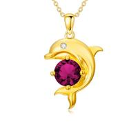 LONAGO 925 Silber Delfin Edelstein Anhänger Damen Vergoldet Geburtsstein Halskette für Juli Delfin Halskette Geschenk für Frauen