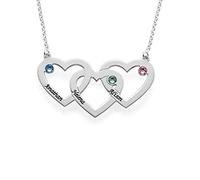 LONAGO 925 Sterling Silber Generation Name Halskette Herzförmige Personalisierte DREI Namen und Birthstone Anhänger Halskette Schmuck (White-Gold-Plated-Silver)