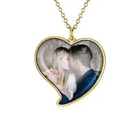 LONAGO 925 Sterling Silber Herz Foto Halskette Full Color Personalisierte Foto Anhänger Halskette Schmuck für Frauen (Heart 3-Gold-Plated-Silver)