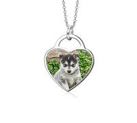 LONAGO 925 Sterling Silber Herz Foto Halskette Full Color Personalisierte Foto Anhänger Halskette Schmuck für Frauen (Heart 1-White-Gold-Plated-Silver)