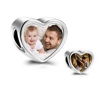 LONAGO 925 Sterling Silber Personalisierte Foto Charm Fit Armband Halskette Maßgeschneiderte Herz Runde Form Bild Perle