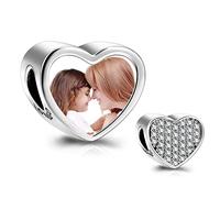 LONAGO 925 Sterling Silber Personalisierte Foto Charm Fit Armband Halskette Maßgeschneiderte Herzform Bild Perle (Glänzend)