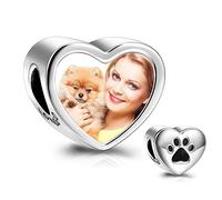 LONAGO 925 Sterling Silber Personalisierte Foto Charm Fit Armband Halskette Maßgeschneiderte Herzform Bild Perle (Pfote)