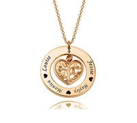 LONAGO 925 Sterling Silber Personalisierte Lebensbaum Halskette Benutzerdefinierte Name Herzförmige Stammbaum Anhänger Halskette Schmuck (Rose-Gold-Plated-Silver)
