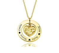 LONAGO 925 Sterling Silber Personalisierte Lebensbaum Halskette Benutzerdefinierte Name Herzförmige Stammbaum Anhänger Halskette Schmuck (Gold-Plated-Silver)