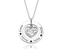 LONAGO 925 Sterling Silber Personalisierte Lebensbaum Halskette Benutzerdefinierte Name Herzförmige Stammbaum Anhänger Halskette Schmuck (White-Gold-Plated-Silver)