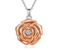 LONAGO 925 Sterling Silber Personalisierte Medaillon Halskette die Bilder Rose Blume Medaillon Anhänger Halskette Schmuck für Frauen Hält