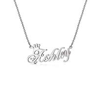 LONAGO 925 Sterling Silber Personalisierte Namen Halskette Crown Shaped Benutzerdefinierte Beliebige Namen Halskette Schmuck (White-Gold-Plated-Silver)