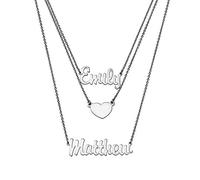 LONAGO 925 Sterling Silber Personalisierte Namen Halskette Herzförmige Layered Benutzerdefinierte Zwei Namen Halskette Schmuck für Frauen (White-Gold-Plated-Copper)