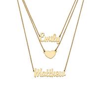 LONAGO 925 Sterling Silber Personalisierte Namen Halskette Herzförmige Layered Benutzerdefinierte Zwei Namen Halskette Schmuck für Frauen (Gold-Plated-Copper)