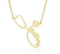 LONAGO 925 Sterling Silber Personalisierte Namen Halskette Stethoskopförmigen Anhänger Halskette Schmuck für Krankenschwester Arzt Geschenk (Sterling Silver-Yellow)