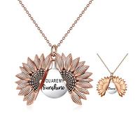 LONAGO 925 Sterling Silber Personalisierte Namenskette Offenes Medaillon Graviert Sie Sind Mein Sonnenschein Sonnenblumen Anhänger Halskette Schmuck (Style 1-Rose Gold)