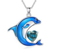 LONAGO Delphin Halskette 925 Sterling Silber Blau Delphin mit Geburtsstein Anhänger Halskette für Frauen (Dezember)